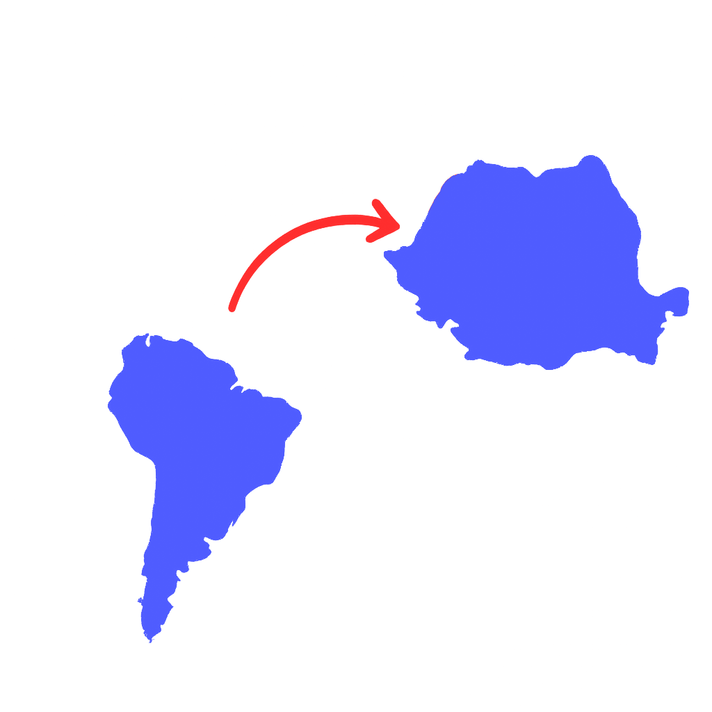 Map showing South America to Romania migration route